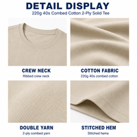 T-shirts personnalisés en coton peigné double fil 220 GSM 40S, col rond, unis, vierges, pour hommes – Vente en gros, OEM, ODM, Usines et Fournisseurs