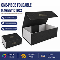 Boîte rigide magnétique noire personnalisée en une seule pièce avec texture UV et estampage à chaud doré pour emballage cadeau haut de gamme