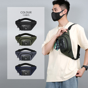 Men's Waist Bag Oxford Cloth Waterproof Wear Resistant Outdoor Sports Running Travel Chest Pack Dark Gray Black Military Green - Product Image 2