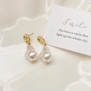 QIUHAN Hypoallergenic Vintage Fashion S925 Silver Pin Baroque Pearl Earrings