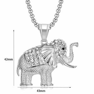 قلادة من الفولاذ المقاوم للصدأ ذهب عيار 18 بنمط عتيق قلادة على شكل فيل إفريقي قلادة من الخرز الزركون طوق مجوهرات هيب هوب مقاومة للماء - Product Image 2