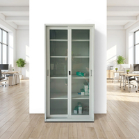 Armoire de bureau en acier durable avec porte coulissante en verre, placard de rangement métallique avec étagères réglables pour usage en entrepôt