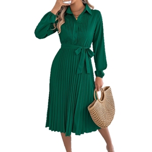 <span class=keywords><strong>Robe</strong></span> plissée élégante unie à revers et manches longues, cintrée à la taille, style européen et américain, collection Printemps/Été 2026, pour femme - Product Image 5