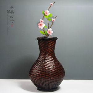 Bamboo Woven Flower Vase Round Handmade Rustic Decor Office Space - Product Image 1