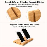 Soporte de Escritorio para Teléfono de Bambú Natural Personalizado con Diseño de Borde Redondeado de Doble Ranura, Soporte Antideslizante para Teléfono Celular y Tableta