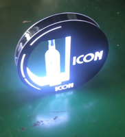 Présentoir de Bouteilles LED Rechargeable en Acrylique PlexiWood avec Logo Personnalisé Noir, Support de Bouteille VIP pour Bar et Club, Pré-assemblé DIY
