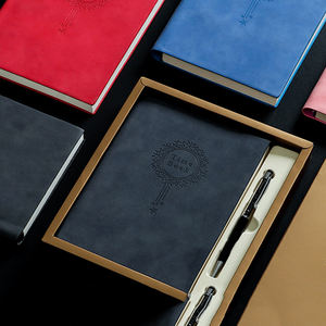 豪华pu皮革笔记本带笔礼品套装定制标志印刷直纹日记本笔记本