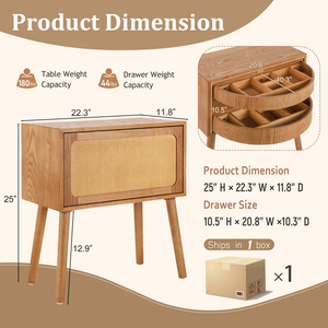 Mid Century Modern Nightstand With Rotating <b>Drawers</b> And Hidden Compartment <b>For</b> Bedroom <b>Storage</b> - Product Image 2