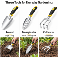 Ensemble d'outils de jardinage robustes 3 pièces avec poignée ergonomique en acier inoxydable : truelle, râteau et transplanteur pour le jardinage
