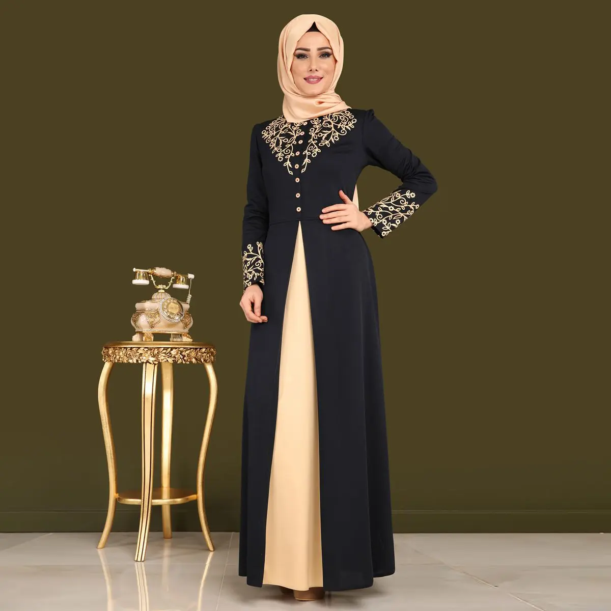 Women fashion maxi Gilded clothing long dress golden plating casual abaya muslim dresses