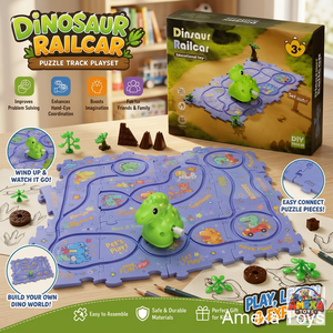 Circuit de train dinosaure à monter soi-même avec puzzle et jouets à remonter pour enfants en plastique/PVC JR MS INDUSTRIES - Product Image 2