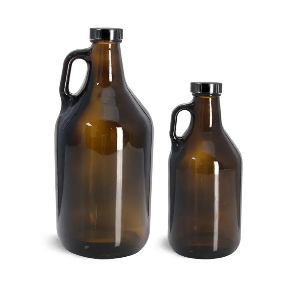 Amber Glass Beer Growler Flaschen 32 oz. 64 oz Amber Glass Griff Krüge mit/schwarzen Phenol kegel ausgekleideten Kappen