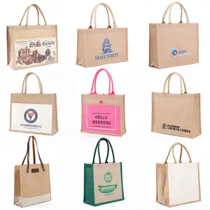 Customized Printing Logo Reusability High Load Capacity Women Small Shoulder Shopping Jute Tote Bag