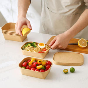 Salade jetable en papier kraft Déjeuner de camping avec couvercle Boîte à pâtisserie aux fruits - Product Image 1