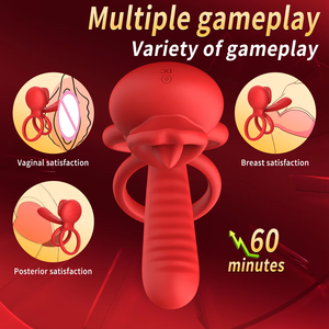 3-in-1 afstandsbediening siliconen vibrator met orgasme clitorale stimulatie en cum-locking masturbatiering voor koppels, cockring - Product Image 2