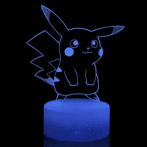창조적 인 패턴 3D 환상 아크릴 고양이 피카츄 귀여운 led 아이들을위한 야간 램프 크리스마스 선물 방 장식