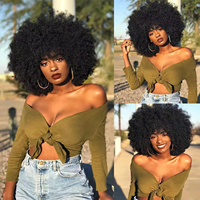 Perruque Courte Afro Bouclée Crépue en Cheveux Humains avec Frange, Perruques Bob Naturelles Volumineuses Brésiliennes Entièrement Fabriquées à la Machine, en Promotion