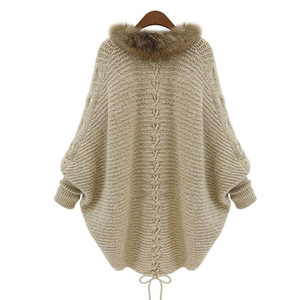 Fashion Women Batwing Sleeve Loose Cardigan Casual Warm <strong>Faux</strong> <strong>Fur</strong> Collar <strong>Mink</strong> Shawl <strong>Coat</strong> - Product Image 3