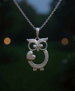 Collier avec pendentif en forme de cœur d'hibou Macy's en argent sterling 18 carats avec diamant 1/10 Ct T.W. Vêtements unisexes mignons pour tous les jours - Product Image 2
