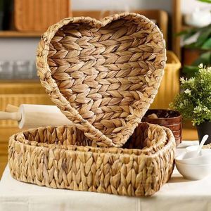 Hand-woven <b>Storage</b> <b>Basket</b> Heart-shaped Woven Tray Rectangle Size Handmade Desktop Organizer Nordic Style Fruit Plate - Product Image 1
