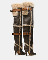 Bottes de luxe pour femmes, doublées de fausse fourrure, hauteur genou, mode hiver, talons chauds, semelle en caoutchouc