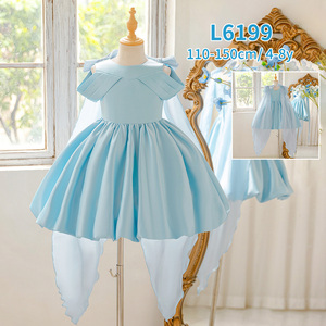Robe <span class=keywords><strong>de</strong></span> soirée en satin bleu clair pour enfants avec traîne en mousseline et détail nœud mignon pour petites filles, robe <span class=keywords><strong>de</strong></span> demoiselle d'honneur ou robe <span class=keywords><strong>de</strong></span> bal - Product Image 4