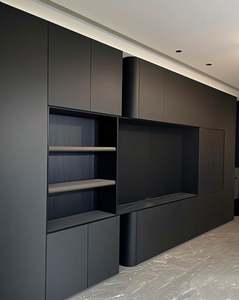 Mueble de TV Moderno de Madera Gris con Iluminación LED, Estantes de Almacenamiento, Puertas y Cajones, Montado en la Pared para Sala de Estar, Muebles de Villa - Product Image 2