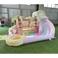 Maison de rebond toboggan à bas prix Combo Jungle Pastel Château gonflable industriel avec fosse à balles et toboggan