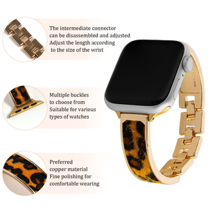 <span class=keywords><strong>Bracelet</strong></span> de montre en métal imprimé léopard à la mode pour <span class=keywords><strong>Apple</strong></span> <span class=keywords><strong>Watch</strong></span> 42mm 46mm 49mm IWatch Series 11 10 Ultra 3 <span class=keywords><strong>Bracelet</strong></span> de remplacement - Product Image 4