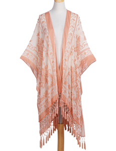 Envío rápido Vintage Burnout Velvet Kimono con borla chal largo Wrap 108*90cm flores seda sensación bufandas musulmanas para mujeres - Product Image 2