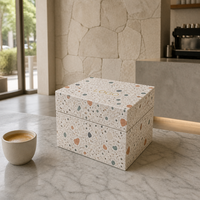 Boîte cadeau à motif terrazzo artistique, emballage esthétique pour la décoration de la maison, texture de pierre mouchetée, logo personnalisé