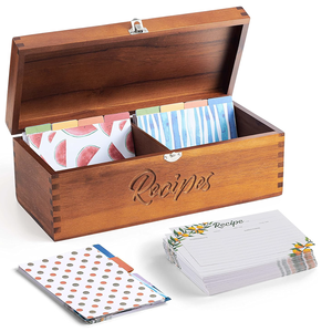 Boîte à recettes en bois d'acacia 4x6 avec rainure pour support de téléphone, boîte de rangement de <span class=keywords><strong>cuisine</strong></span> en bois vintage avec séparateurs de cartes - Product Image 2