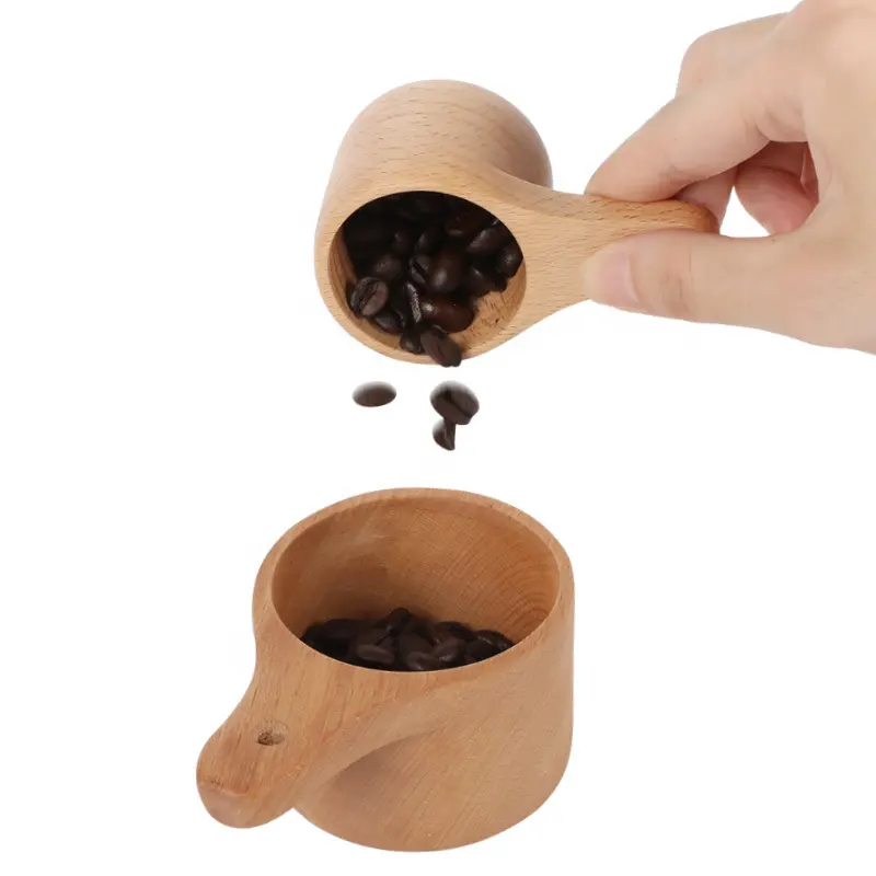 बेकिंग पकाने के लिए प्रीमियम प्राकृतिक लकड़ी मापने वाले कप और चम्मच कॉफी स्कूप लकड़ी के बड़े चम्मच मापक
