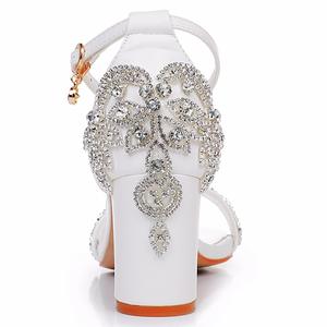 7 cm Rhinestone White Ankis <b>Heels</b> for Bridal Open Toe <b>Ankle</b> <b>Strap</b> Chunky <b>Heel</b> <b>Sandals</b> Women's Chunk <b>Low</b> <b>Heel</b> Pump <b>Sandals</b> - Product Image 5