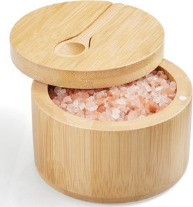 Salero de Bambú Personalizado, Caja para Sal, Contenedor para Condimentos con Tapa Giratoria Magnética <span class=keywords><strong>y</strong></span> Cuchara - Product Image 1