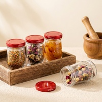 Bocal de conservation en verre Lotus de qualité supérieure avec bouchon à vis en métal rouge pour desserts frais, nid d'oiseau, ventre de poisson, miel et pouding