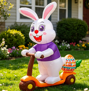 Cute Inflatable Easter Bunny On Scooter With Colorful <b>Egg</b> For Home Garden Storefront And Seasonal Holiday Decoration - Product Image 5
