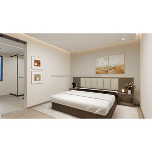 Juego de Muebles de Madera para Habitación Completa de Hotel Moderno de 3 Estrellas con Estructura de Cama de Madera Sólida, Cabecera, Mesitas de Noche, Mueble para TV y Armario - Product Image 1