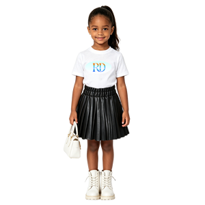 Ensemble de 2 pièces pour filles avec logo personnalisé, t-shirt à manches courtes en coton, <span class=keywords><strong>jupe</strong></span> plissée en <span class=keywords><strong>simili</strong></span> <span class=keywords><strong>cuir</strong></span>, tenue décontractée pour tous les jours et les fêtes, vêtements pour filles - Product Image 3