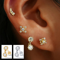 ROXI S925 Argent, Boucles d'oreilles clous délicates pour femmes, en cristal et zircon, pour piercing de cartilage