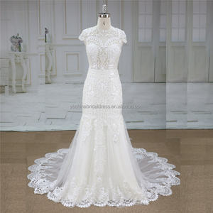 Robe de mariée vintage de luxe robe de mariée sirène élégante avec perles en dentelle belle manche de train - Product Image 1