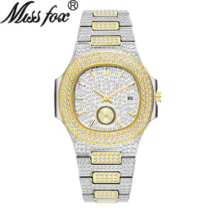 Montre-bracelet chronographe à quartz pour homme, cadran personnalisé, style hip-hop, entièrement sertie de diamants, plaquée or 18 carats, montres dorées pour hommes - Product Image 4