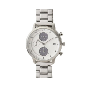 Reloj de pulsera de alta calidad para hombre, correa de acero en tono plateado, cronógrafo, esfera blanca con ojos azules, función de fecha, reloj de cuarzo - Product Image 3