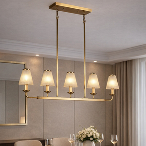 Lámpara de Araña Moderna de Lujo para Comedor, de Acero Inoxidable Dorado y Cristal, con 5 Luces Lineales, para Isla de Cocina o Restaurante - Product Image 2