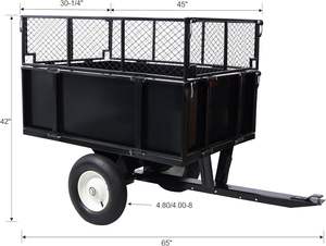 Remorque de VTT Chariot à benne basculante en acier Remorque utilitaire pour pelouse et jardin Remorque avec remorquage robuste derrière les chariots et côtés amovibles - Product Image 3