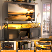 Meuble TV moderne 65+ pouces en bois écologique multifonctionnel pour salon, centre de divertissement TV avec éclairage LED et station de charge