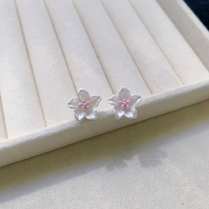 925 Sterling Silver Flower <b>Stud</b> <b>Earrings</b> <b>Blue</b> And Pink For Women Everyday Wear - Product Image 4