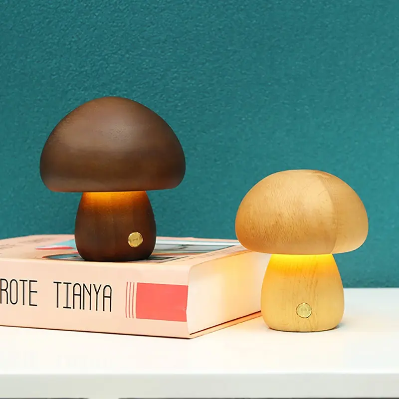 USB Rechargeable 3D Mushroom Lamp Wooden Led Night Light Home Decorative Night Lamp With KC Battery
