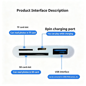 Adattatore per Schede di Memoria <span class=keywords><strong>USB</strong></span>, <span class=keywords><strong>SD</strong></span>, TF, Fotocamera, Lettore di Schede Compatibile con Trasmissione e Ricarica, <span class=keywords><strong>Convertitore</strong></span> OTG - Product Image 3