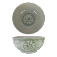 Bol décoratif en porcelaine rustique RZNA12-B Chinoiserie vert et blanc, style peinture à la main, pour la maison de luxe, le hall d'hôtel